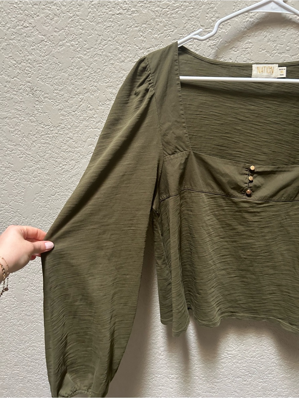 Nation LTD Pascale Square Neck Long Sleeve Top Olive Green - Picture 2 of 10